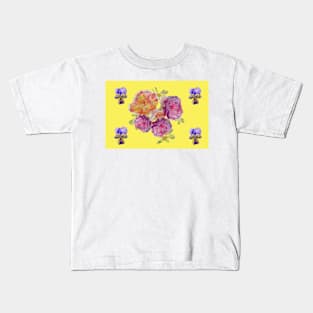 Pink Rose Pattern on Yellow - Shabby Chic Kids T-Shirt